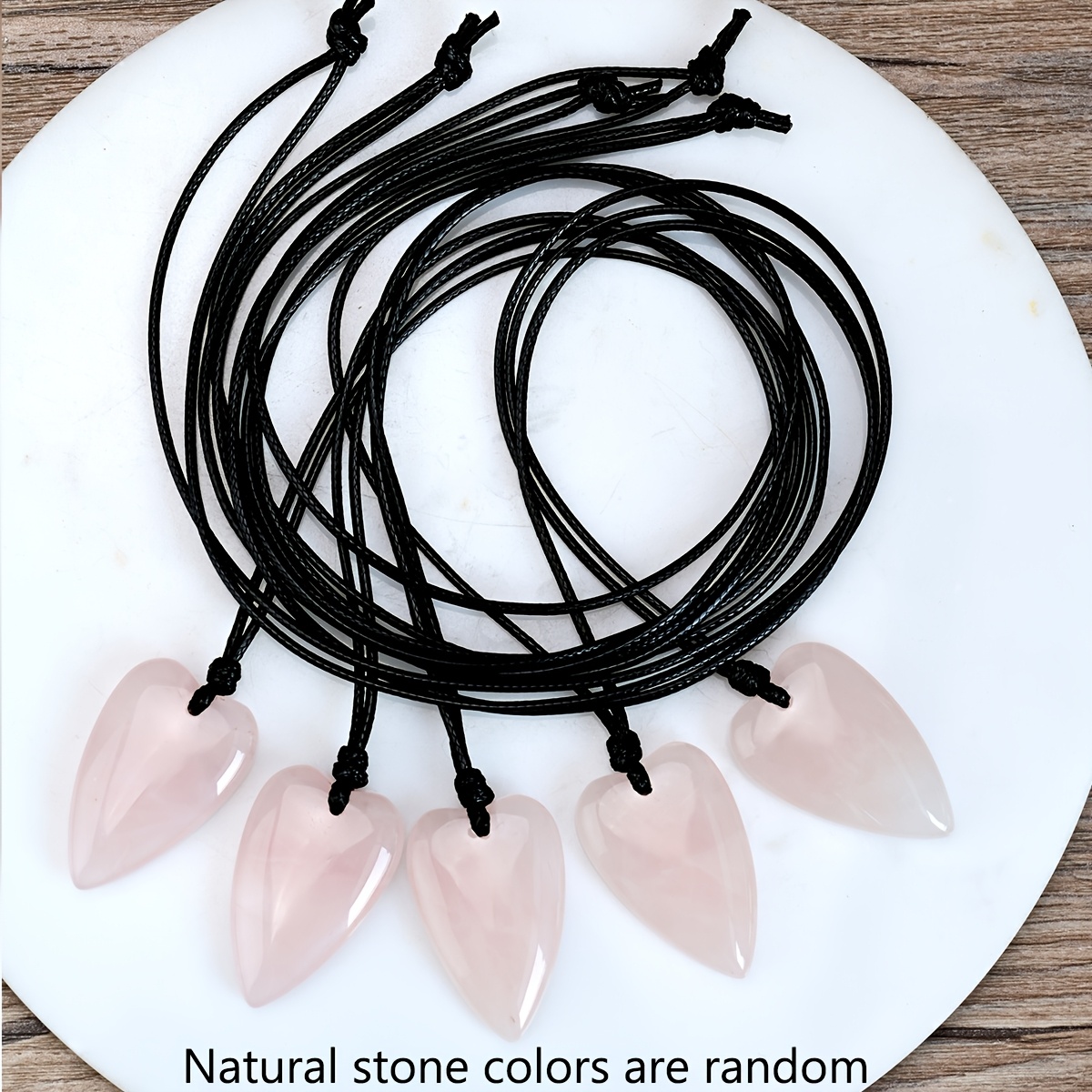 2pcs Natural Rose Quartz Heart-Shaped Pendant Necklace Set